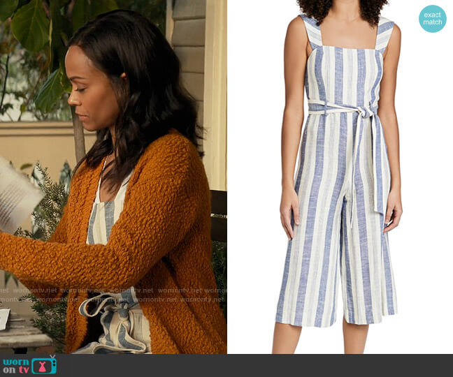 Alice + Olivia Marty Gaucho Overalls Jumpsuit worn by Amy Wheeler (Zoe Saldana) on From Scratch
