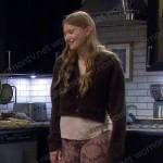Allie’s brown cropped cardigan and floral pants on Days of our Lives