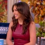 Alyssa’s burgundy leather midi dress on The View