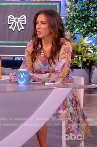 Alyssa’s floral print tie neck mini dress on The View