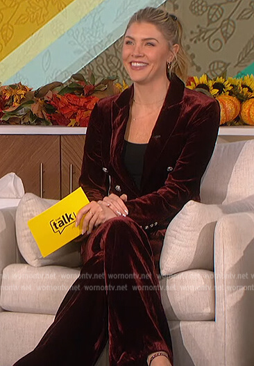 Amanda’s burgundy velvet blazer and pants on The Talk