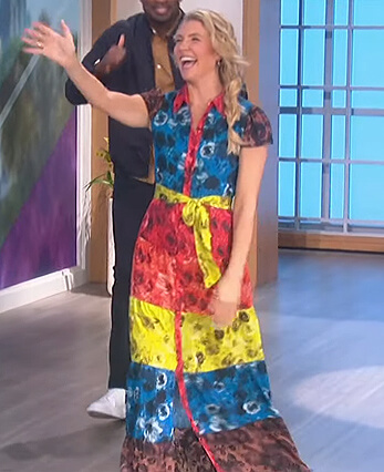 Amanda’s multi-colored print maxi dress on The Talk