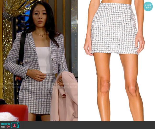 Amanda Uprichard Spenser Skirt in Captiva worn by Allie Nguyen (Kelsey Wang) on The Young and the Restless