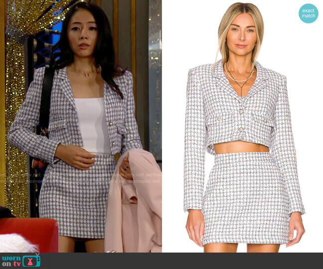 Amanda Uprichard Spenser Blazer in Captiva worn by Allie Nguyen (Kelsey Wang) on The Young and the Restless