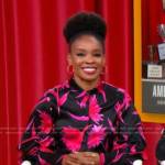 Amber Ruffin’s black and pink floral blouse on Good Morning America