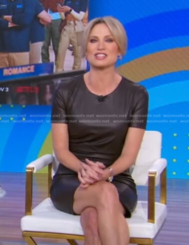 Amy's brown leather dress on Good Morning America