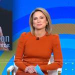 Amy’s orange puff sleeve top and skinny pants on Good Morning America