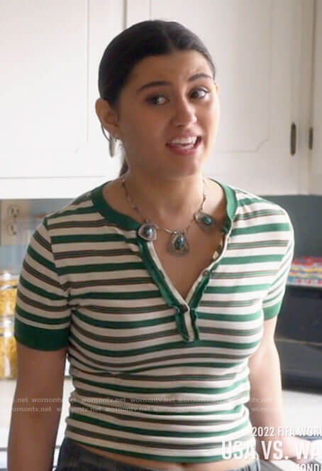 Ana’s green striped top on Monarch