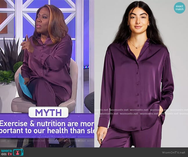 And Now This Satin Collared Long-Sleeve Shirt and Pants worn by Sheryl Underwood on The Talk