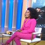 Angela Bassett’s pink lace-up blazer and pants on Good Morning America