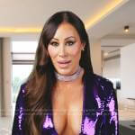 Angie’s purple sequin wrap top and pants on The Real Housewives of Salt Lake City