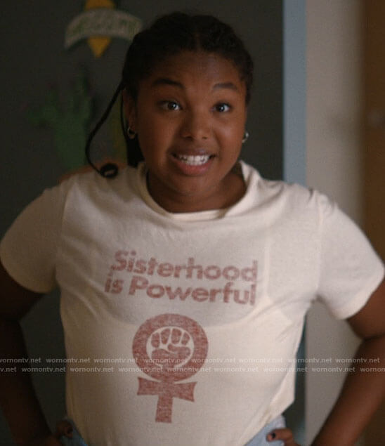 Angie’s Sisterhood is Powerful t-shirt on The L Word Generation Q