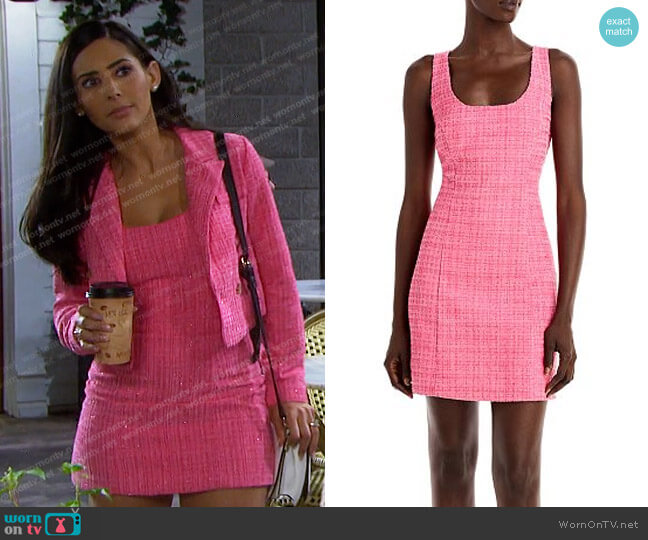 Aqua Bouclé Mini Sheath Dress worn by Gabi Hernandez (Camila Banus) on Days of our Lives