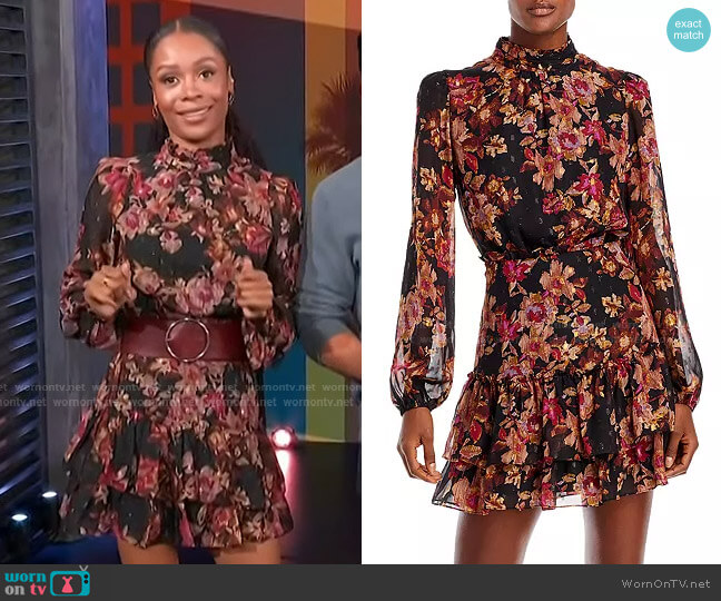 Aqua Mock Neck Tiered Mini Dress worn by Zuri Hall on Access Hollywood