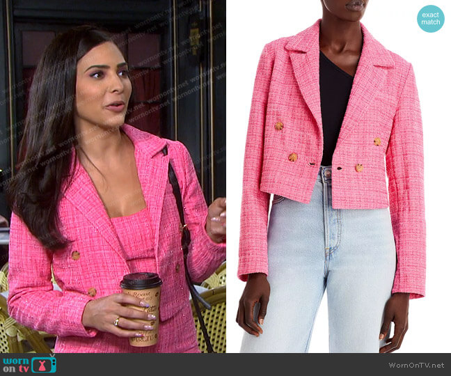 Aqua Tweed Cropped Blazer worn by Gabi Hernandez (Camila Banus) on Days of our Lives