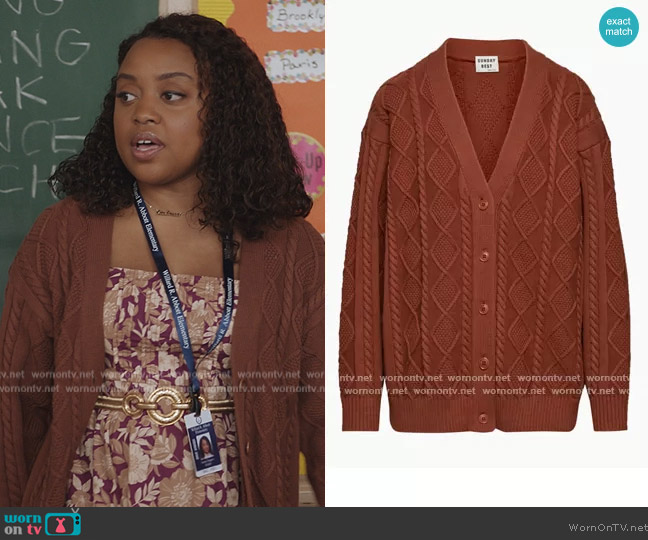 WornOnTV: Janine’s brown cable knit cardigan on Abbott Elementary ...