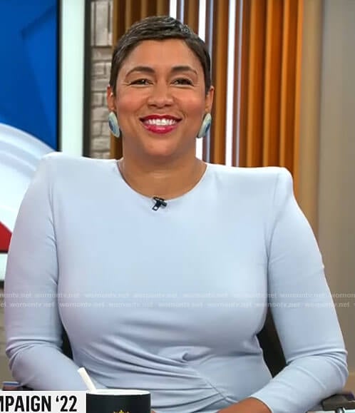 Ashley Etienne’s light grey dress on CBS Mornings