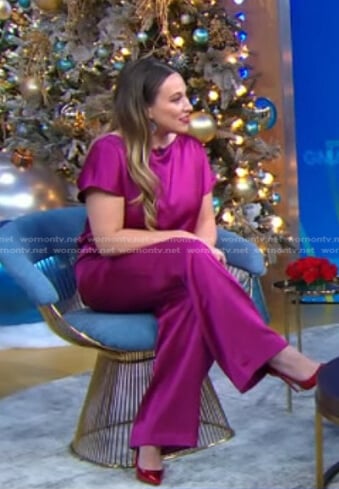 Ashley Flowers’s fuchsia pink satin jumpsuit on Good Morning America