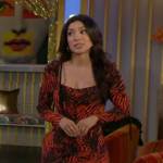 Audra’s red and black printed midi dress on The Young and the Restless