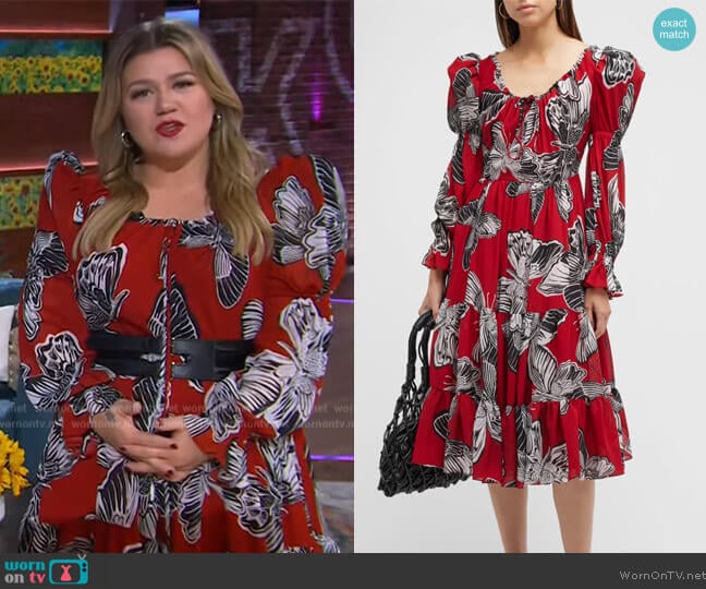 Autumn Adeigbo Fleur Long Sleeve Butterfly Midi Dress worn by Kelly Clarkson on The Kelly Clarkson Show