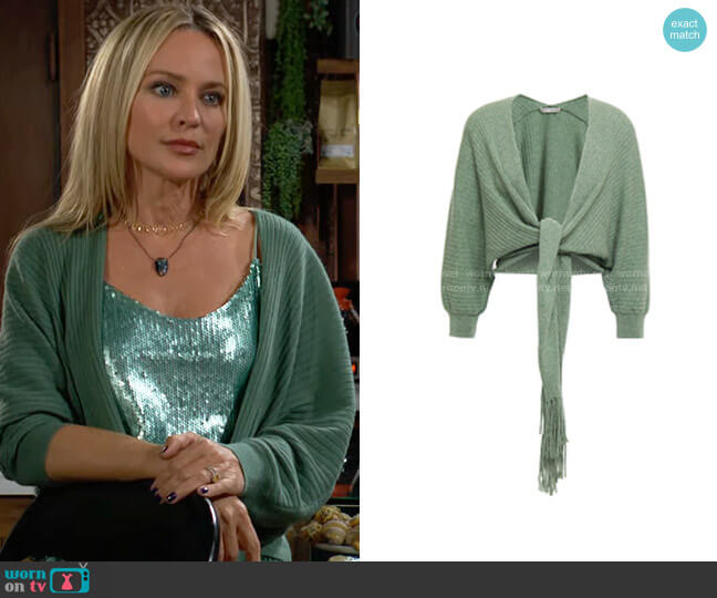 Autumn Cashmere Fringed Tie Cardigan worn by Sharon Newman (Sharon Case) on The Young and the Restless