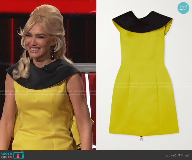 AZ Factory Open-Back Ruffled Two-Tone Mini Dress worn by Gwen Stefani on The Voice