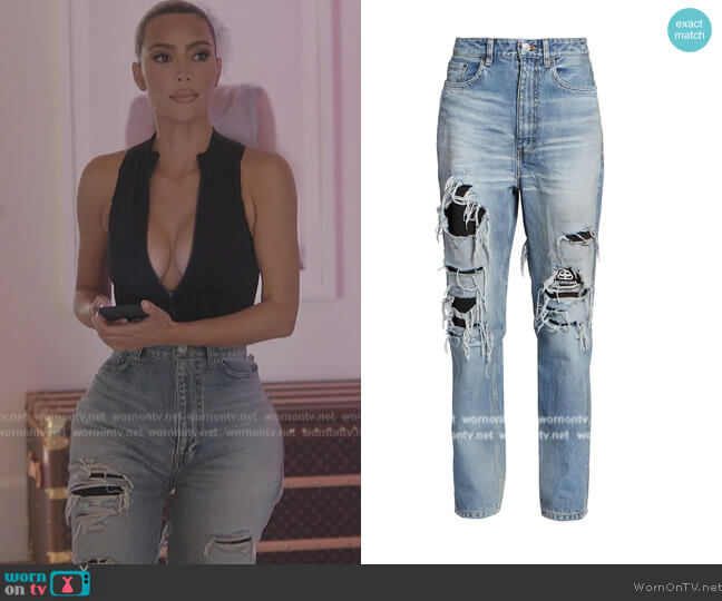 Balenciaga Ripped Logo Lined Jeans worn by Kim Kardashian (Kim Kardashian) on The Kardashians