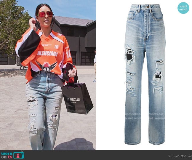 Balenciaga Ripped detail denim jeans worn by Kim Kardashian (Kim Kardashian) on The Kardashians