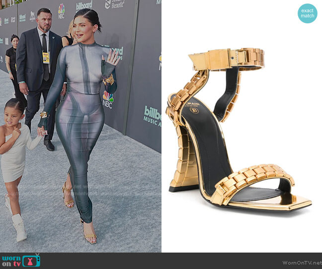 Balmain Ultima 130mm metallic sandals worn by Kylie Jenner (Kylie Jenner) on The Kardashians