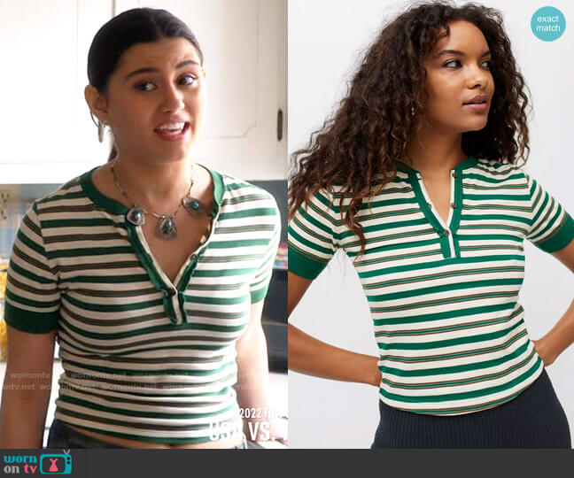 BDG at Urban Outfitters Harvey Striped Henley Tee worn by Ana Phoenix (Emma Milani) on Monarch