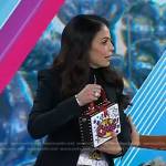 Bethenny Frankel’s white graphic print mini skirt and bag on Today