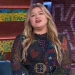 Kelly’s black multicolored print maxi dress on The Kelly Clarkson Show