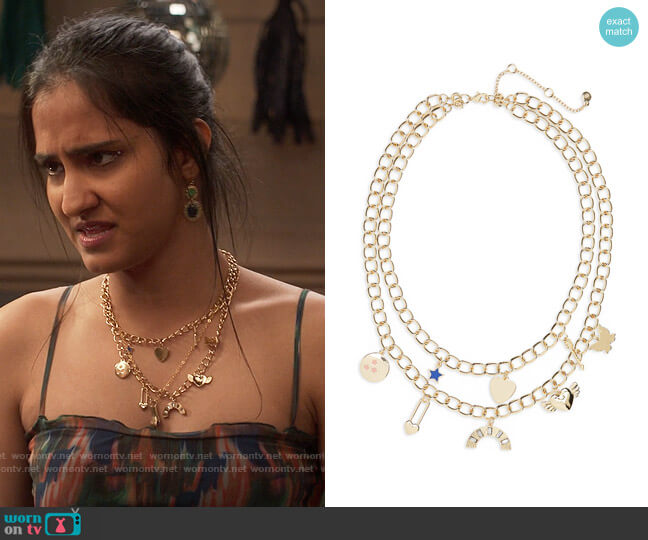 BP Mixed Charm Layered Necklace worn by Bela Malhotra (Amrit Kaur) on The Sex Lives of College Girls