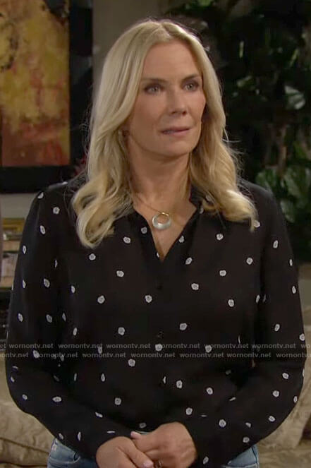 Brooke’s black dotted rose print blouse on The Bold and the Beautiful