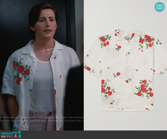 Carleen Camp-Collar Floral-Print Cotton-Voile Shirt worn by Sarah Finley (Jacqueline Toboni) on The L Word Generation Q