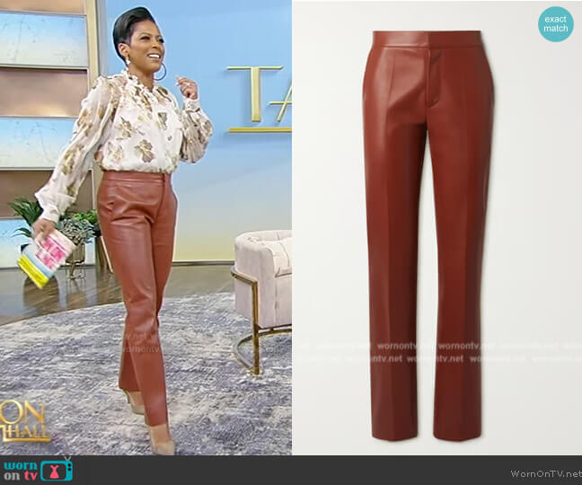 Chloe High-Rise Leather Pants worn by Tamron Hall on Tamron Hall Show