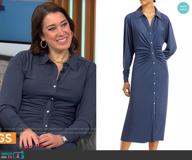 Cinq a Sept Arden Dress in Shadow worn by Sarah Gelman on CBS Mornings