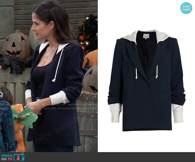 Cinq a Sept Khloe Hooded Blazer in Navy Ivory worn by Sam McCall (Kelly Monaco) on General Hospital