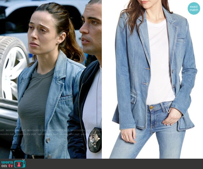 Current/Elliott The Highball Denim Blazer worn by Kim Burgess (Marina Squerciati) on Chicago PD