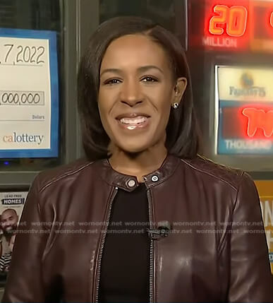 Dana’s brown quilted shoulder leather jacket on Today