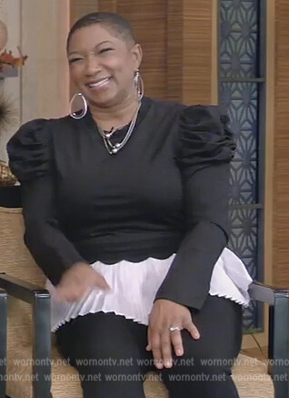 Deja Vu’s black puff sleeve sweater on Live with Kelly