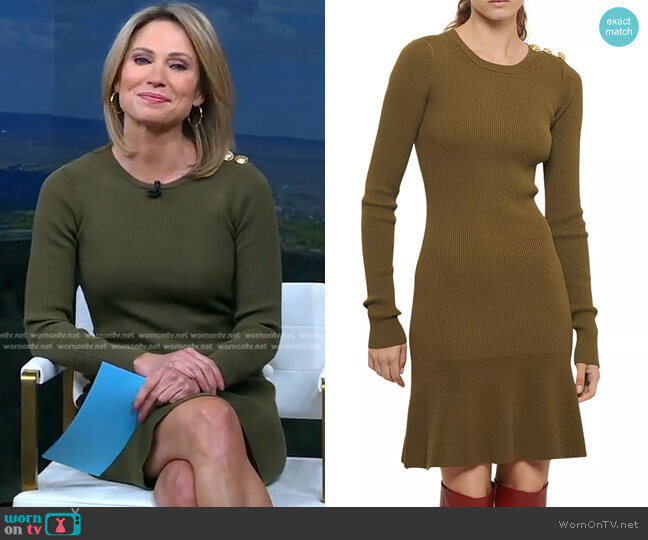 Derek Lam 10 Crosby Vanessa Ribbed Knit Flounce Dress worn by Amy Robach on Good Morning America