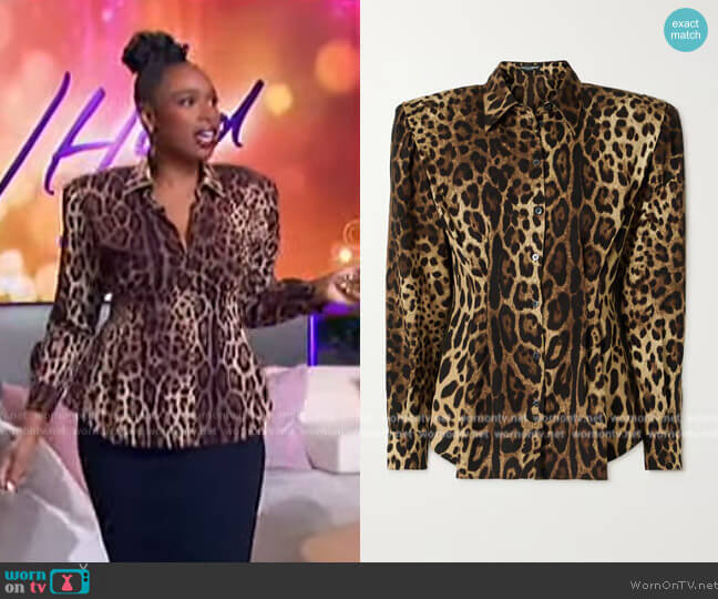 Dolce & Gabbana Diva leopard-print silk-blend charmeuse shirt worn by Jennifer Hudson on The Jennifer Hudson Show
