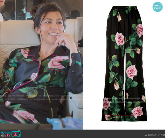 Dolce and Gabbana Rose Print Pants worn by Kourtney Kardashian (Kourtney Kardashian) on The Kardashians