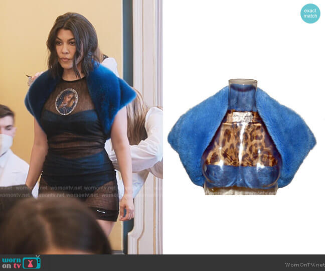 Dolce and Gabbana Blue Mink Fur Shrug Jacket worn by Kourtney Kardashian (Kourtney Kardashian) on The Kardashians