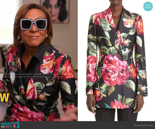 Dolce & Gabbana Floral Print Double Breasted Blazer worn by Robin Roberts on Good Morning America