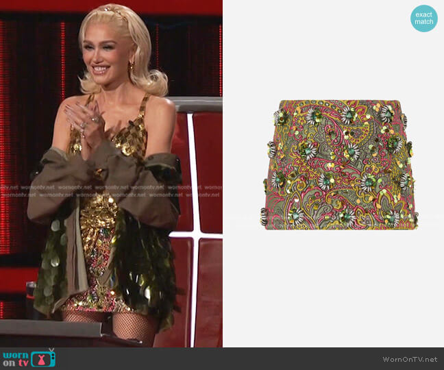 Dolce & Gabbana Lurex Jacquard Miniskirt with Embellishment worn by Gwen Stefani on The Voice