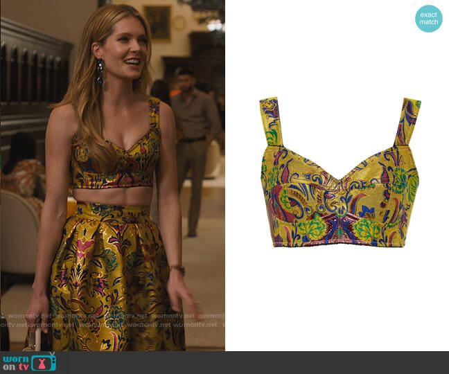 Dolce & Gabbana Floral Brocade Bustier Top worn by Daphne (Meghann Fahy) on The White Lotus