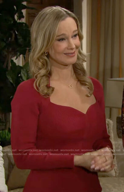 Donna’s red sweetheart neckline top on The Bold and the Beautiful