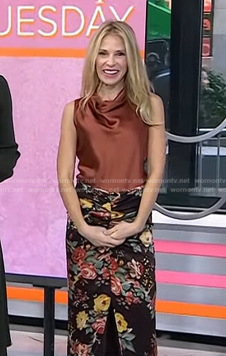 Dr. Marnie B. Nussbaum’s brown satin top and floral skirt on Today